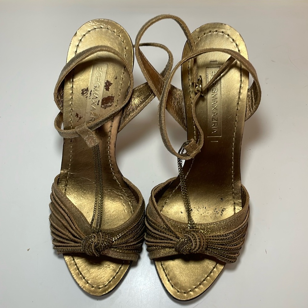 BCBG Metallic Gold Sandal with Chain